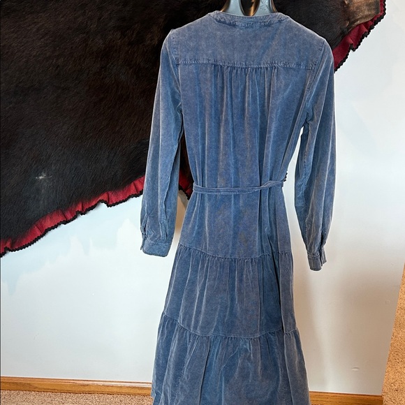 Pilcro Marta Washed Blue Button-Front Tiered Cord Midi Dress with Self-Tie Waist - Picture 3 of 5